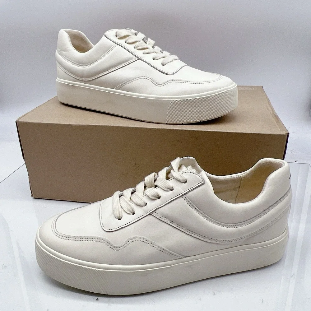 Vince Warren Court Women's Platform Sneakers Shoes White Leather Lace Up US 9